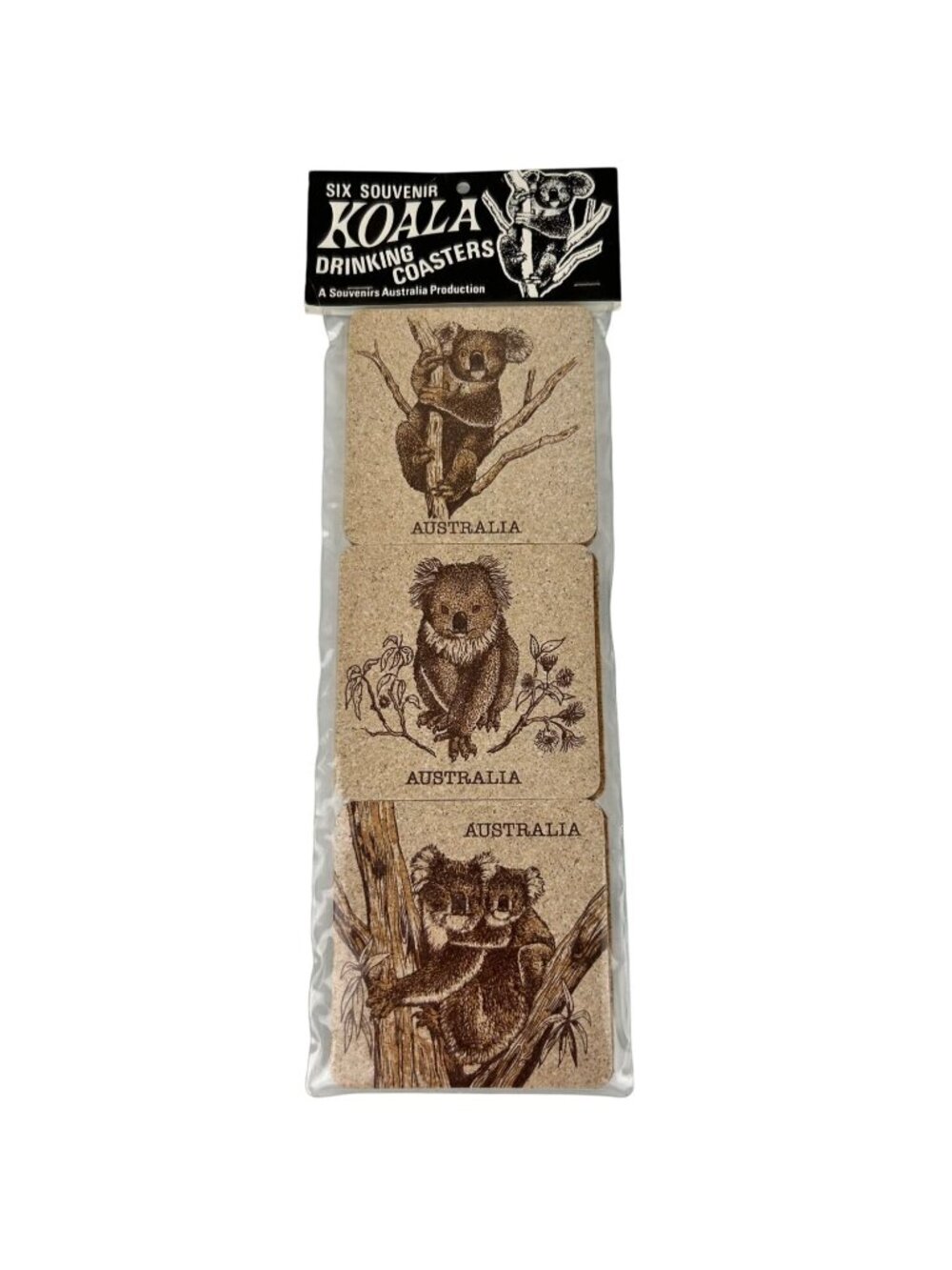 Australia Souvenir Koala Bear Cork Drinking Coasters Set 6 NIP Vintage Barware